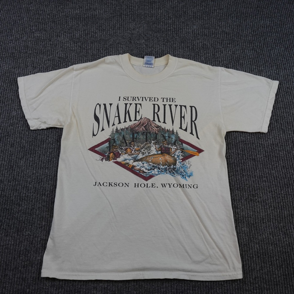 Vintage Snake River Rafting Shirt Mens Medium White Jackson Hole Wyoming Tee